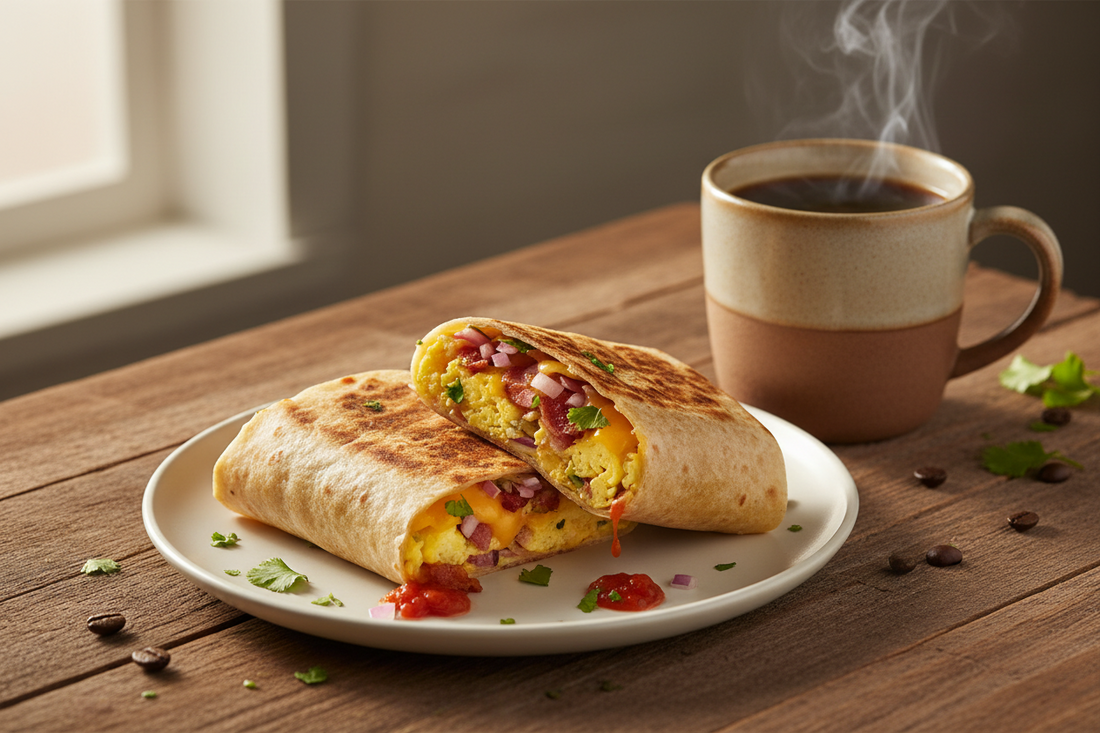 Breakfast Burrito with African Espresso and Spicy Black Beans