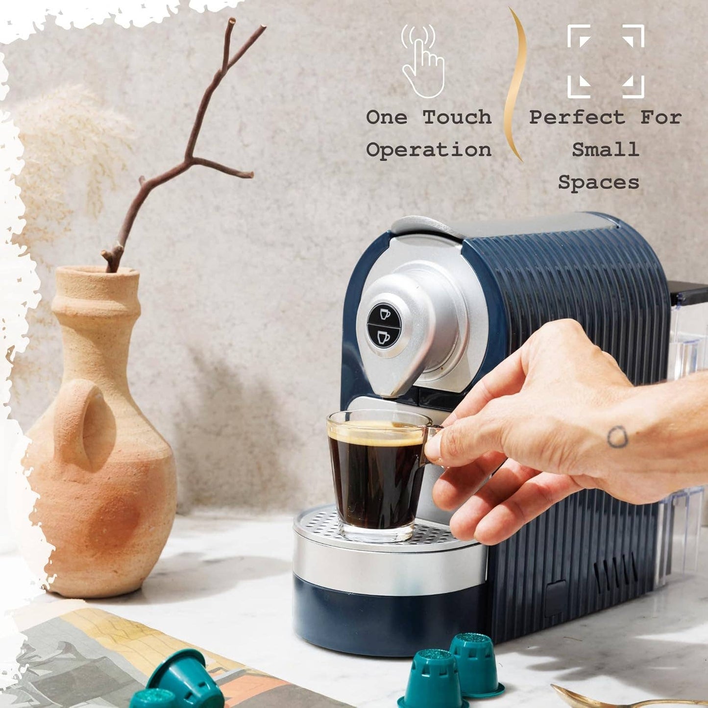 Mixpresso Espresso Machine for Nespresso Compatible Capsule, Programmable Buttons for Espresso and Lungo, 27oz 1400W