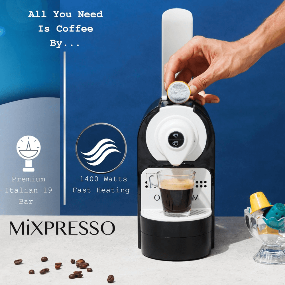 Mixpresso Espresso Machine for Nespresso Compatible Capsule, Programmable Buttons for Espresso and Lungo, 27oz 1400W