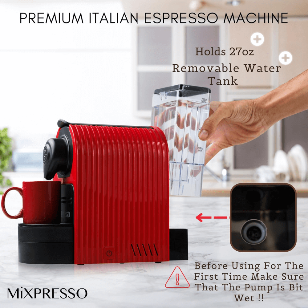 Mixpresso Espresso Machine for Nespresso Compatible Capsule, Programmable Buttons for Espresso and Lungo, 27oz 1400W