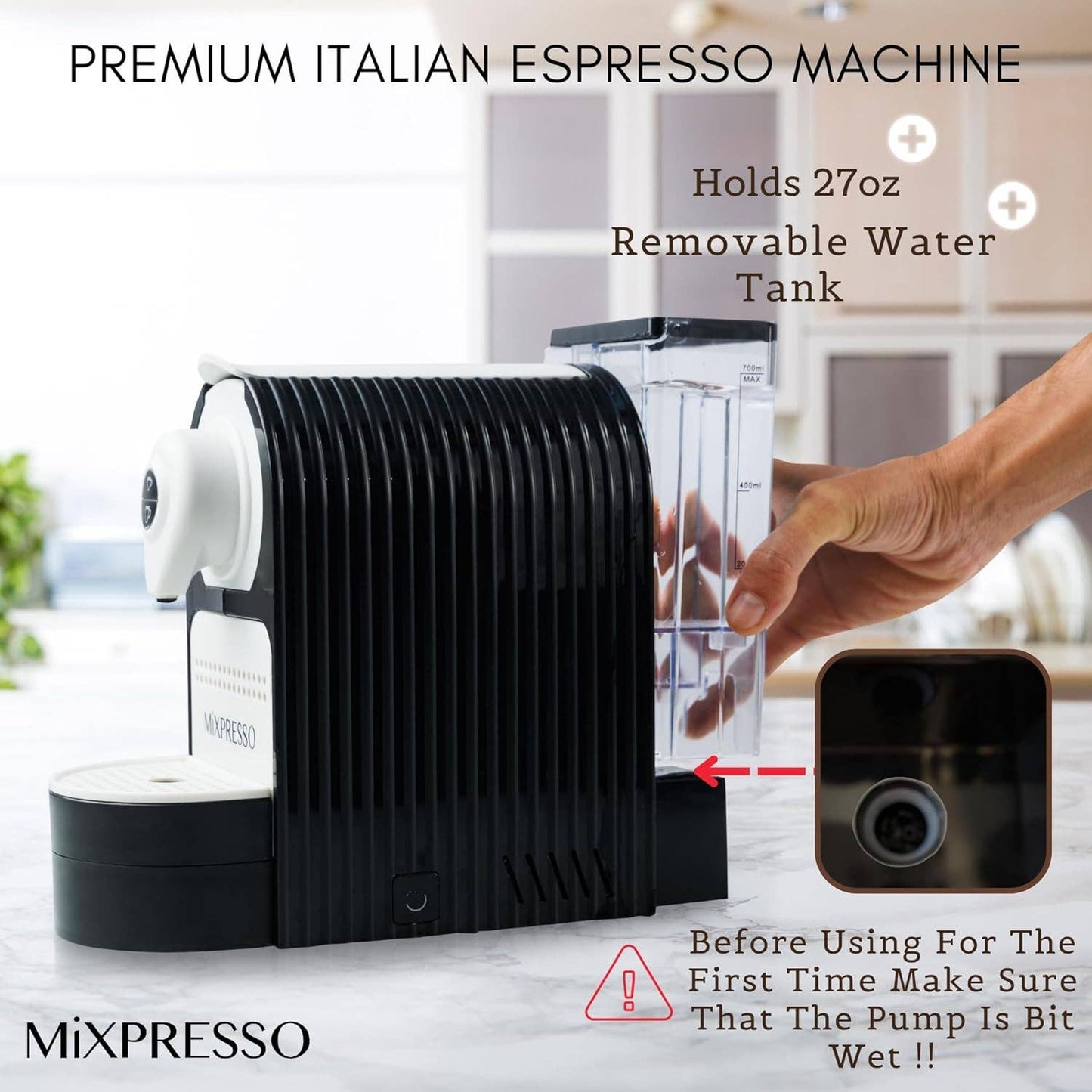 Mixpresso Espresso Machine for Nespresso Compatible Capsule, Programmable Buttons for Espresso and Lungo, 27oz 1400W