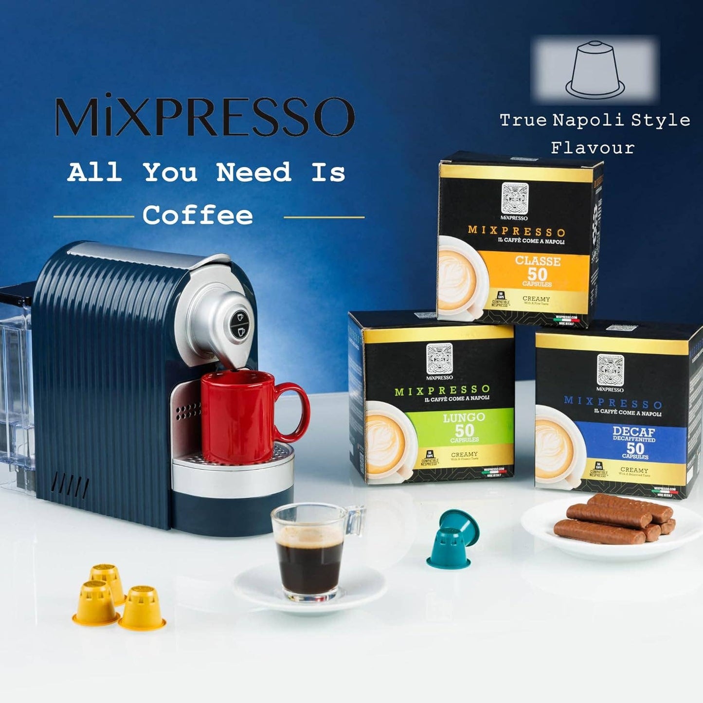 Mixpresso Espresso Machine for Nespresso Compatible Capsule, Programmable Buttons for Espresso and Lungo, 27oz 1400W